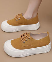 Yellow Canvas Cross Strap Women Splicing Flat Shoes