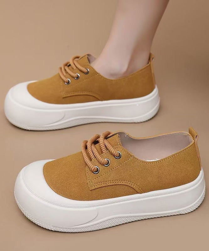 Yellow Canvas Cross Strap Women Splicing Flat Shoes