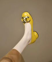 Yellow Chunky Heel Faux Leather Fashion Splicing Sequined