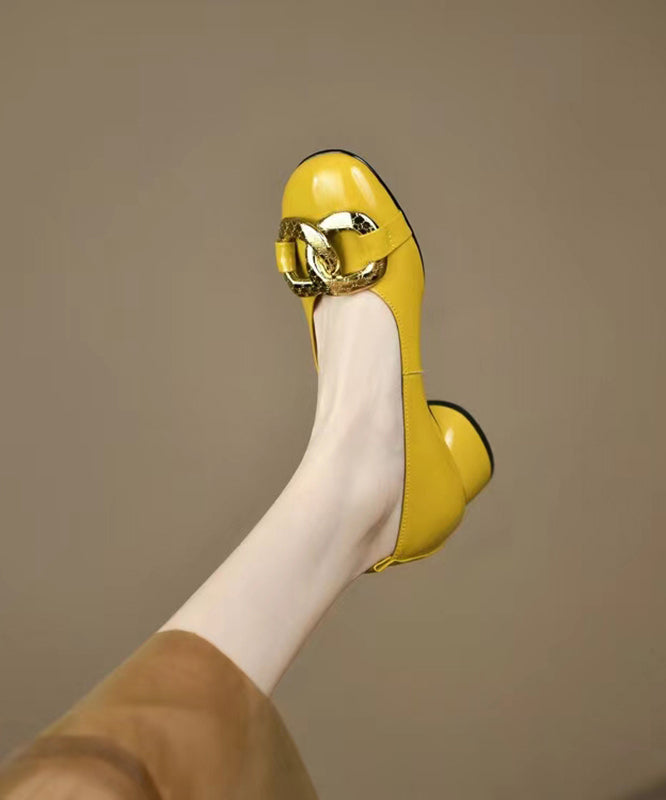 Yellow Chunky Heel Faux Leather Fashion Splicing Sequined