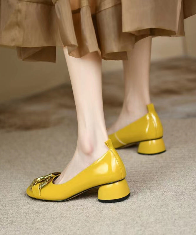Yellow Chunky Heel Faux Leather Fashion Splicing Sequined