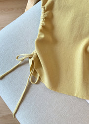 Yellow Cinched Side Open Solid Knit T Shirt Hollow Out