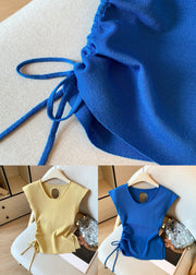 Yellow Cinched Side Open Solid Knit T Shirt Hollow Out