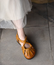Yellow Cowhide Leather Splicing Hollow Out Walking Sandals