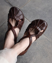 Yellow Cowhide Leather Splicing Hollow Out Walking Sandals