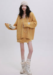 Yellow Cozy Knit Two Piece Set Women Clothing Asymmetrical Design Winter