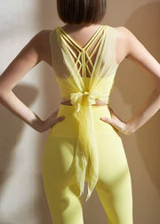 Yellow High Waist Hollow Out Yellow High Waist Bra And Leggings Set Two Piece Set