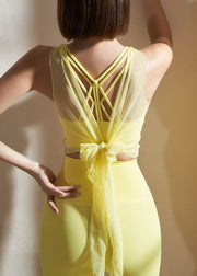 Yellow High Waist Hollow Out Yellow High Waist Bra And Leggings Set Two Piece Set