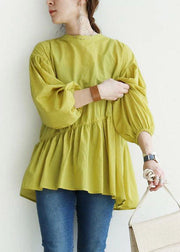 Yellow O-Neck Patchwork Shirts Lantern Sleeve