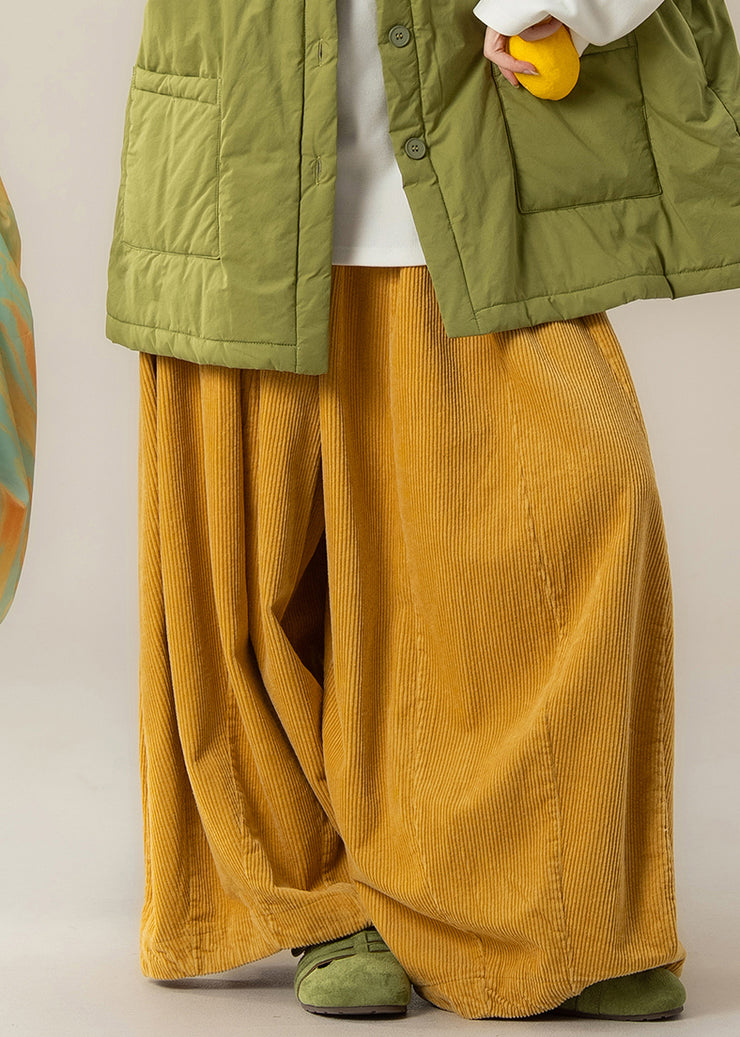 Yellow Patchwork Elastic Waist Wide Leg Pants