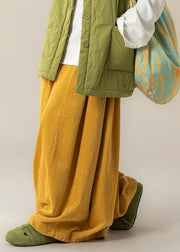 Yellow Patchwork Elastic Waist Wide Leg Pants