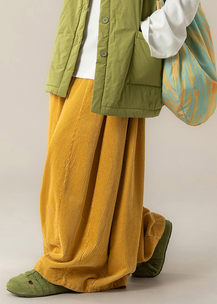 Yellow Patchwork Elastic Waist Wide Leg Pants