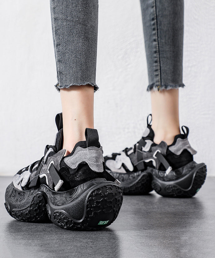 Yellow Platform Shoes Suede Casual Splicing Lace Up