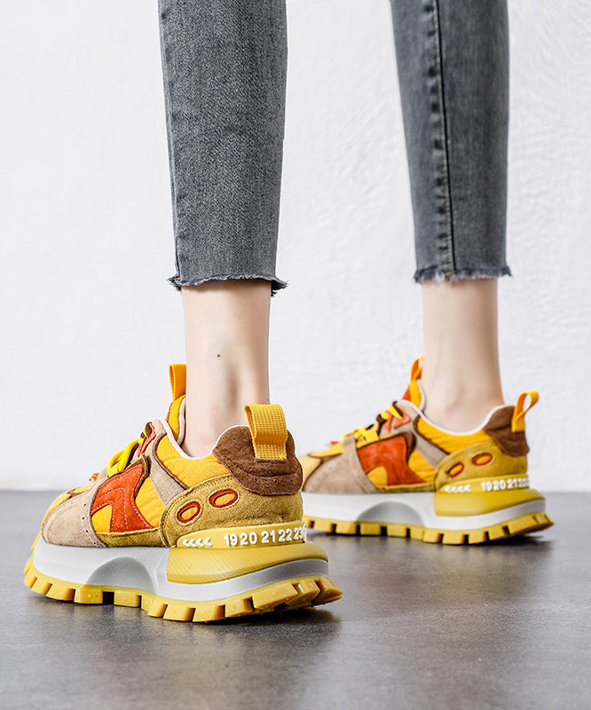 Yellow Platform Suede Comfy Splicing Sport Shoes Lace Up