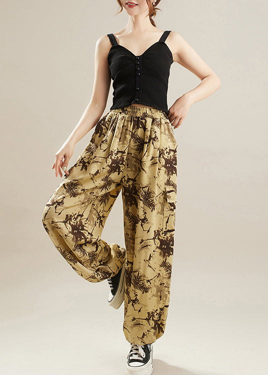Yellow Print Chiffon Harem Pants Oversized Summer