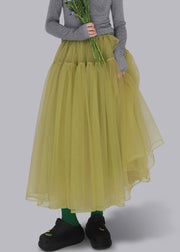 Yellow Solid Elastic Waist Tulle Skirt Ruffled
