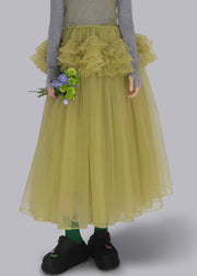 Yellow Solid Elastic Waist Tulle Skirt Ruffled