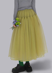 Yellow Solid Elastic Waist Tulle Skirt Ruffled
