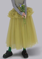 Yellow Solid Elastic Waist Tulle Skirt Ruffled