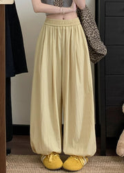 Yellow Solid Loose Cotton Beam Pants Pockets