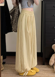 Yellow Solid Loose Cotton Beam Pants Pockets
