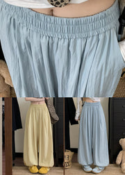 Yellow Solid Loose Cotton Beam Pants Pockets