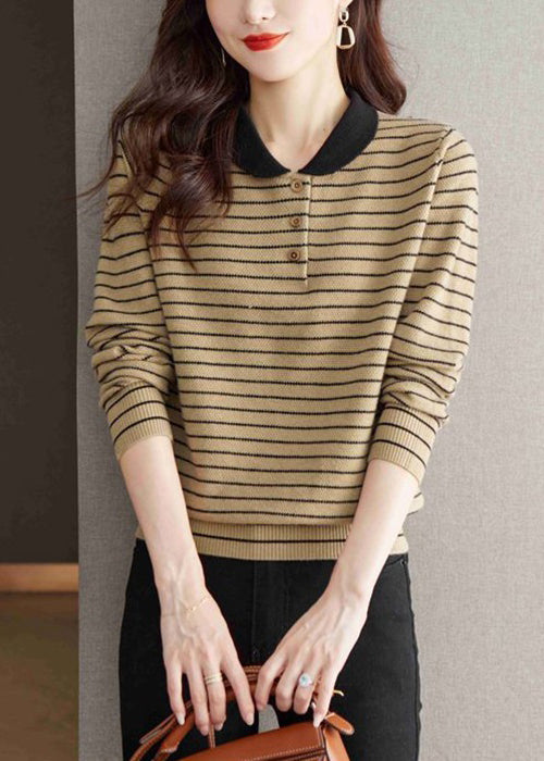 Yellow Striped Button Knit Sweaters Peter Pan Collar
