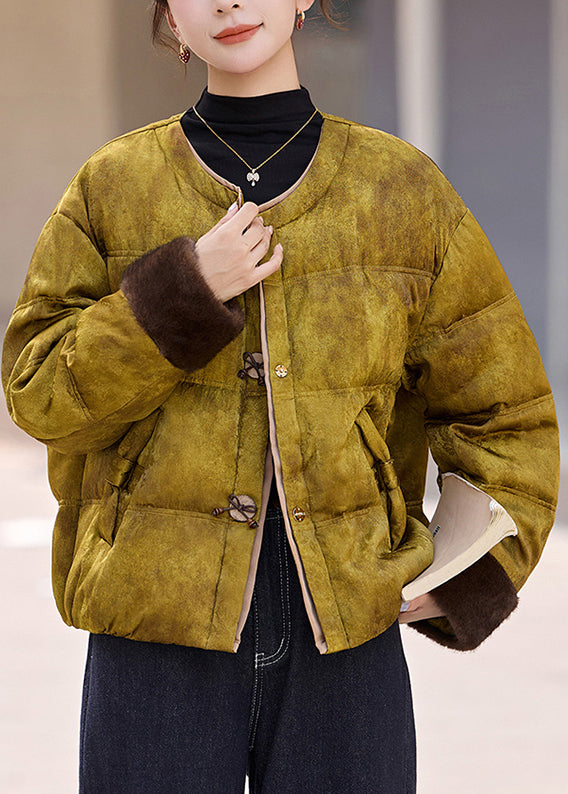 Yellow Tie Dye Duck Down Puffers Jackets Oversized Winter