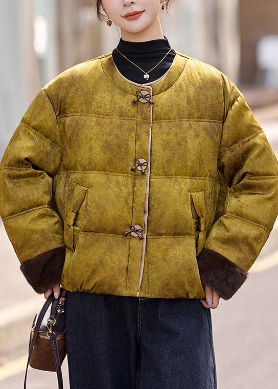 Yellow Tie Dye Duck Down Puffers Jackets Oversized Winter