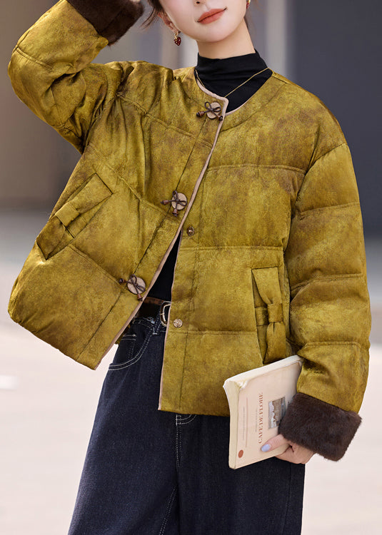 Yellow Tie Dye Duck Down Puffers Jackets Oversized Winter