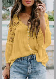 Yellow V Neck T Shirts Bracelet Sleeve