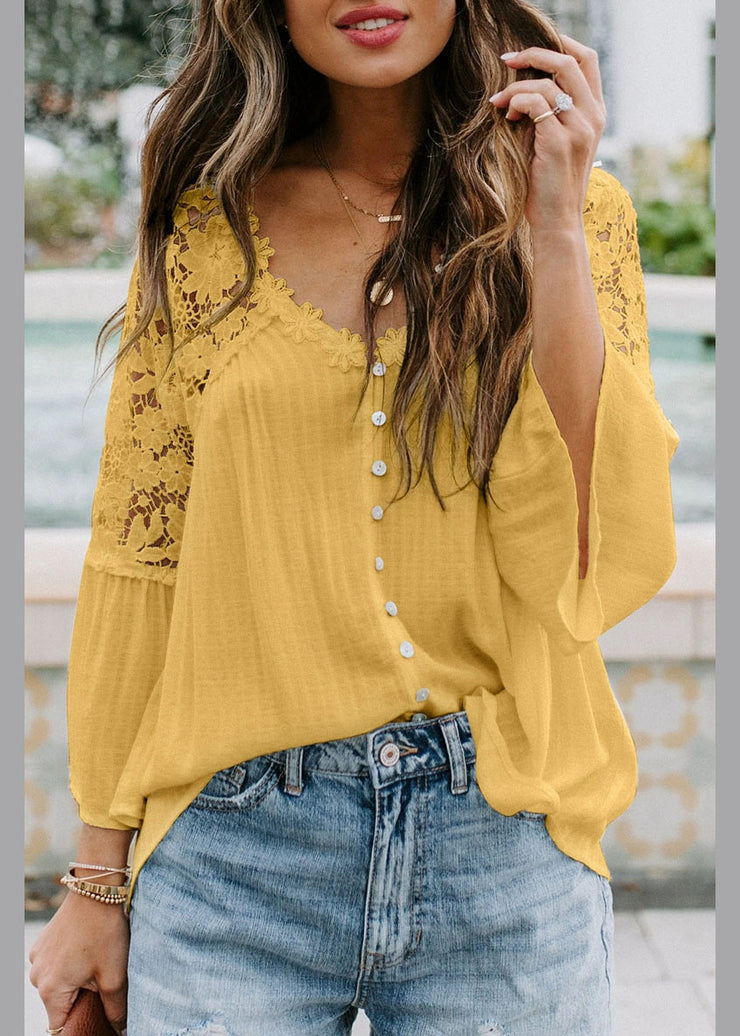 Yellow V Neck T Shirts Bracelet Sleeve