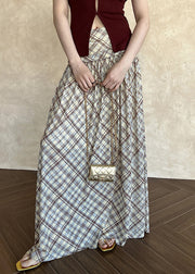 Yellow Wrinkled High Waist Tulle Summer Skirts Plaid