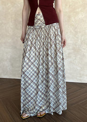 Yellow Wrinkled High Waist Tulle Summer Skirts Plaid