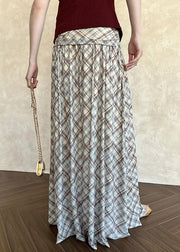 Yellow Wrinkled High Waist Tulle Summer Skirts Plaid