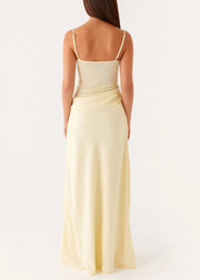 Yellow Wrinkled Tulle Patchwork Spaghetti Strap Dress Backless Summer