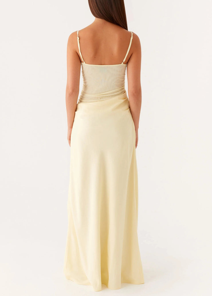 Yellow Wrinkled Tulle Patchwork Spaghetti Strap Dress Backless Summer