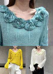Yellow Zircon Cozy Patchwork Knit Fall Sweaters V Neck