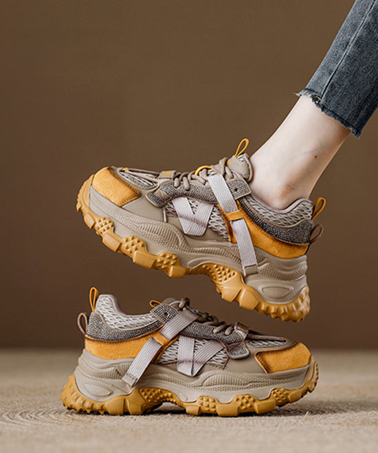 Yellow Zircon Platform Breathable Mesh 2025 Splicing Lace Up