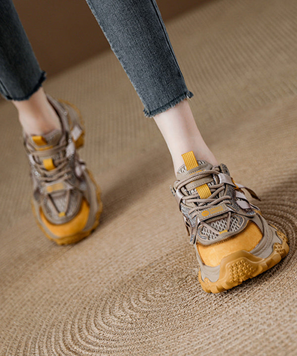 Yellow Zircon Platform Breathable Mesh 2025 Splicing Lace Up
