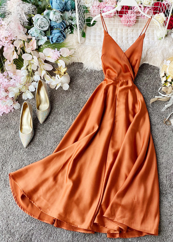 Grace Orange V Neck Patchwork Silk Slip Maxi Dress Summer