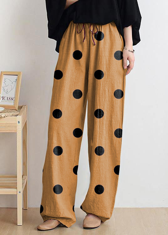Casual yellow polka dots trousers women 2025 new spring and summer bloomers linen high waist carrot pants