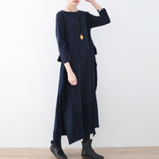 chunky bark blue knit dress trendy plus size fall dresses women side open pullover faux two pieces