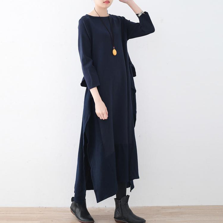 chunky bark blue knit dress trendy plus size fall dresses women side open pullover faux two pieces
