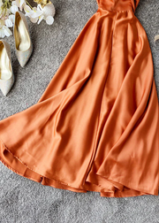 Grace Orange V Neck Patchwork Silk Slip Maxi Dress Summer