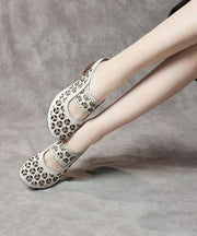 Beige zippered Cowhide Leather High Heels Hollow Out High Heels