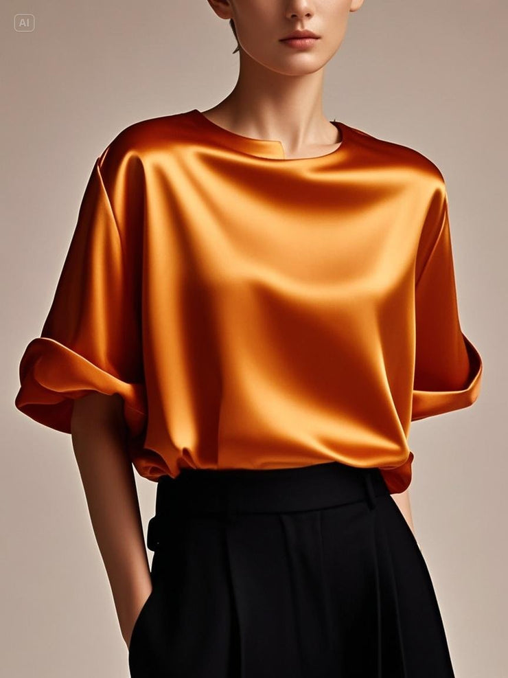 Fitted orange Patchwork silk Tank Summer