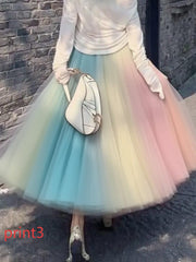 Elegant Print1 Wrinkled High Waist Tulle Skirt Spring