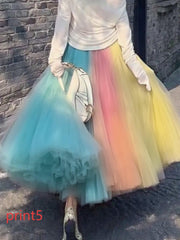 Elegant Print1 Wrinkled High Waist Tulle Skirt Spring