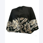 Organic Black V Neck Embroideried Button Thick Velour Top Winter